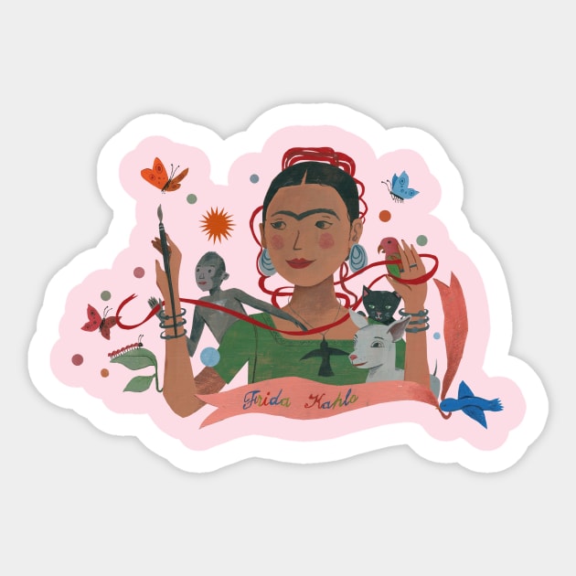 Frida Kahlo & Pets 2 Sticker by John Parra Art